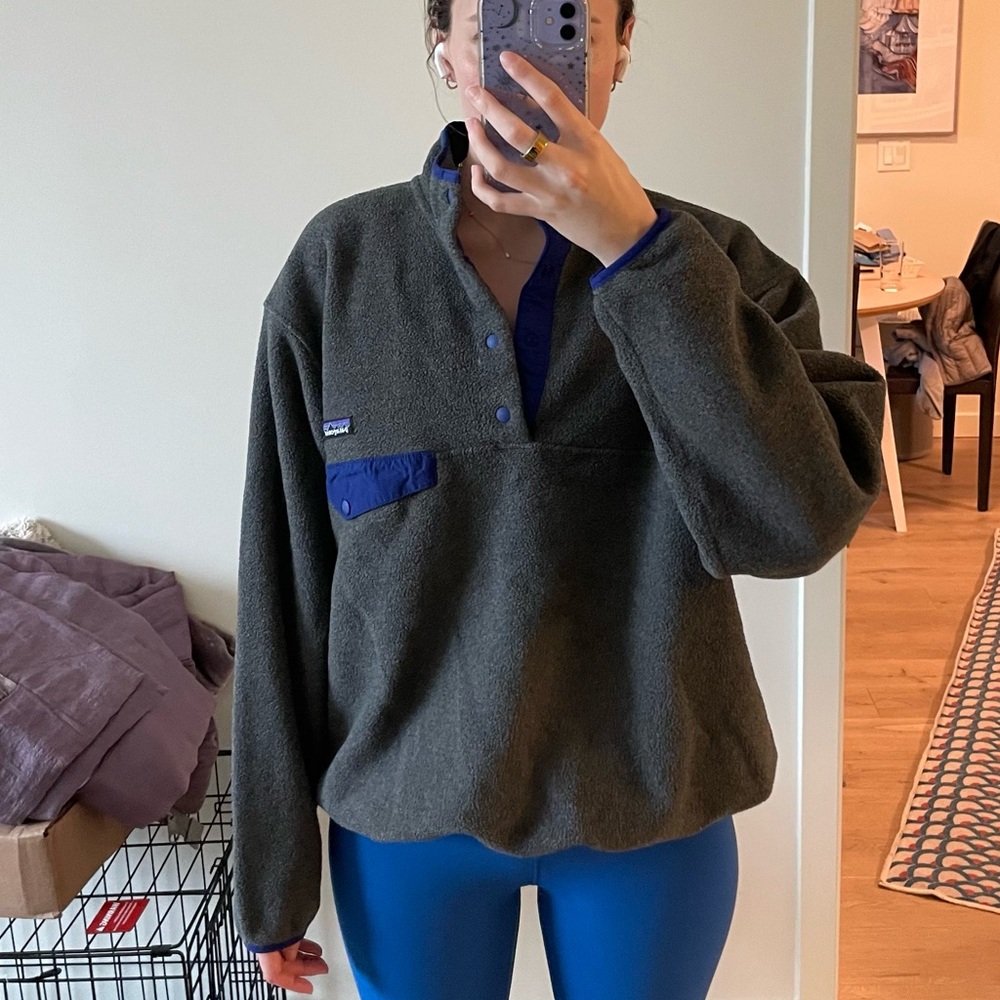 Patagonia Synchilla Gray and Blue Pullover